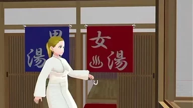 Nữ nhân vật anime tắm gội quyến rũ trong bồn tắm công cộng Nhật Bản [sento]